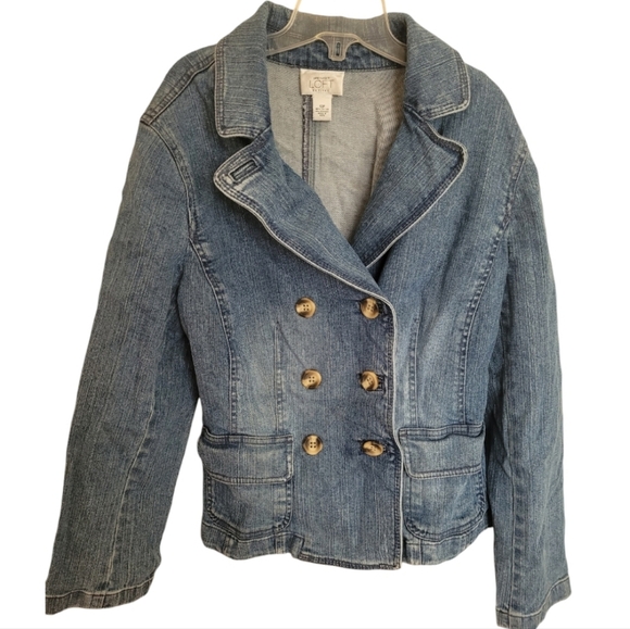 Vintage Ann Taylor LOFT Blue Button Down Denim Jean Jacket Size 10 Petite - Picture 1 of 9